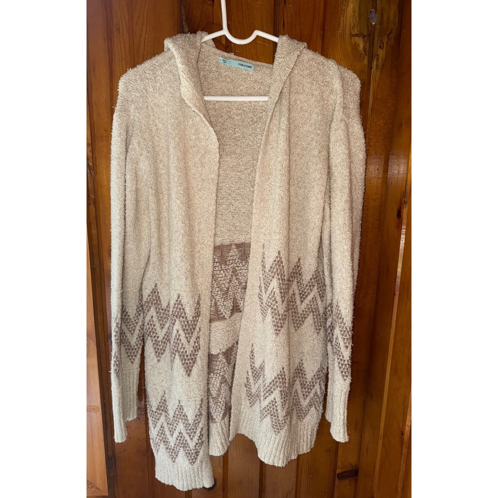 Maurices Cardigan Sweater Hooded Open Front‎ Beige Brown Aztec Womens size Large